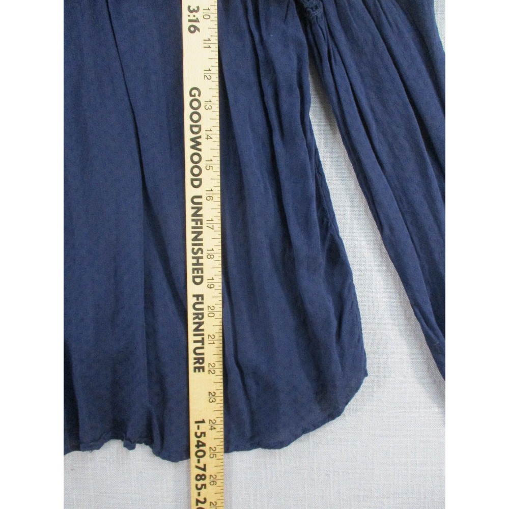 Hinge Navy Blue Lace Yoke Clip Dot Long Sleeve Tie Cuff Blouse XS - Picture 6 of 9